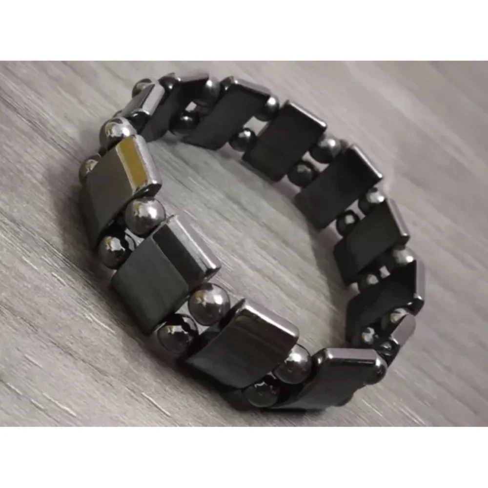 NWOT Genuine Black Hematite Rectangle Gemstone Design Stretchable Bracelet
